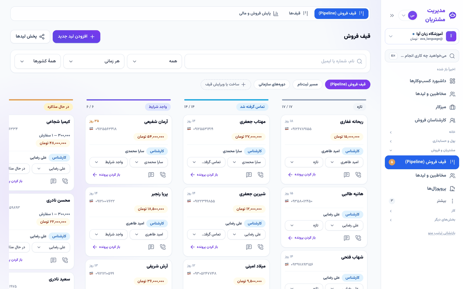 کارت‌های قیف فروش با مبلغ تخمینی هر معامله