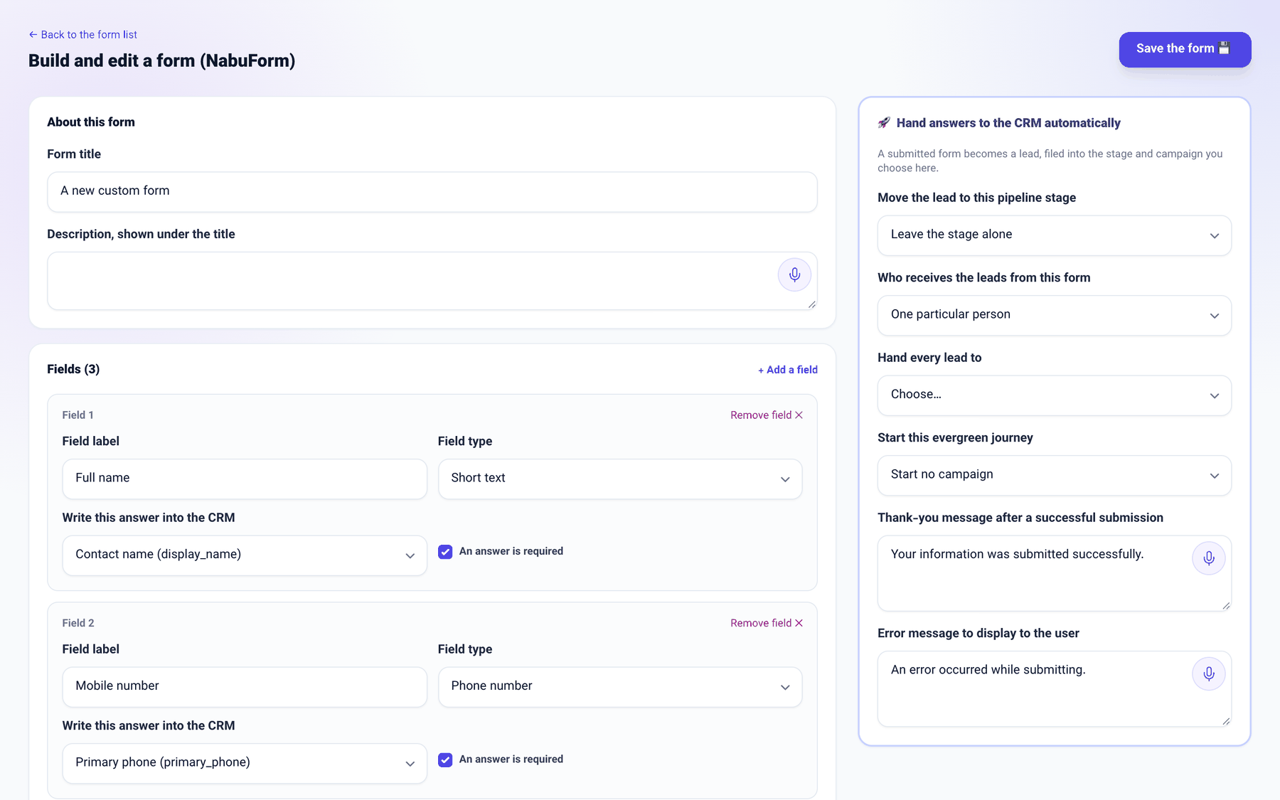 Choosing who receives a form's leads
