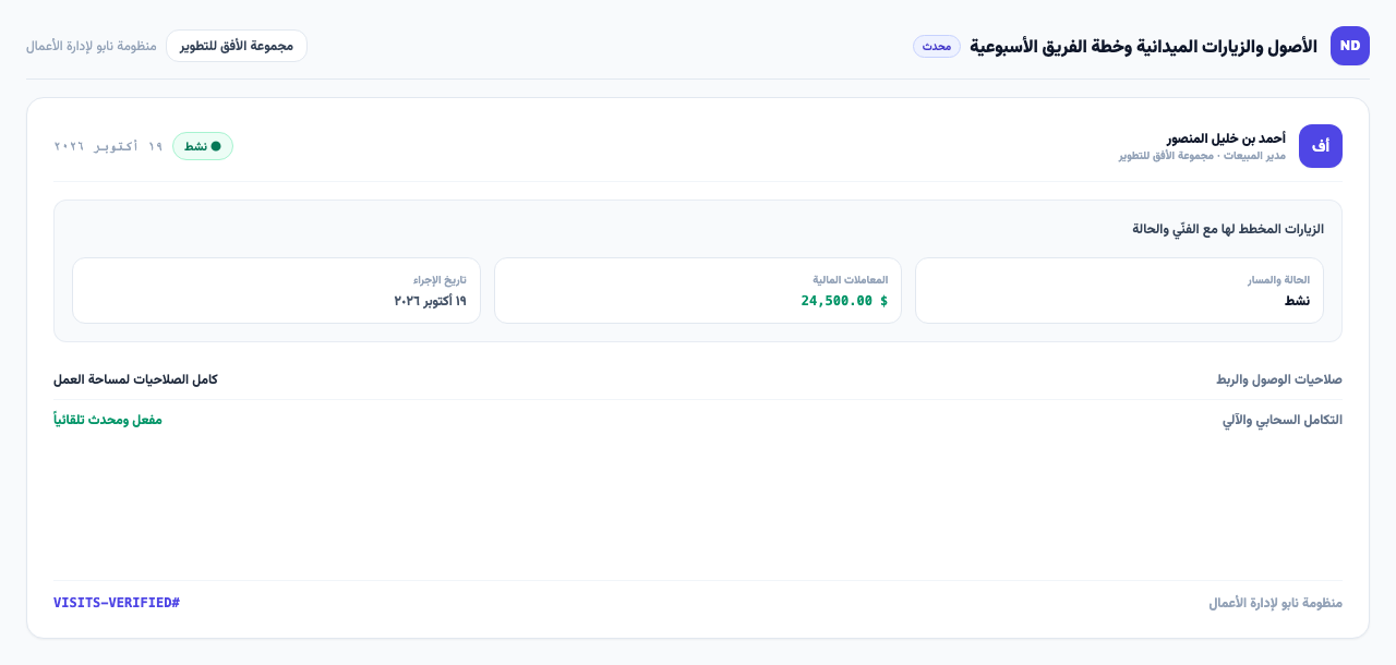 الزيارات المخطط لها مع الفنّي والحالة