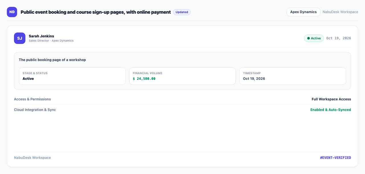 The public booking page of a workshop