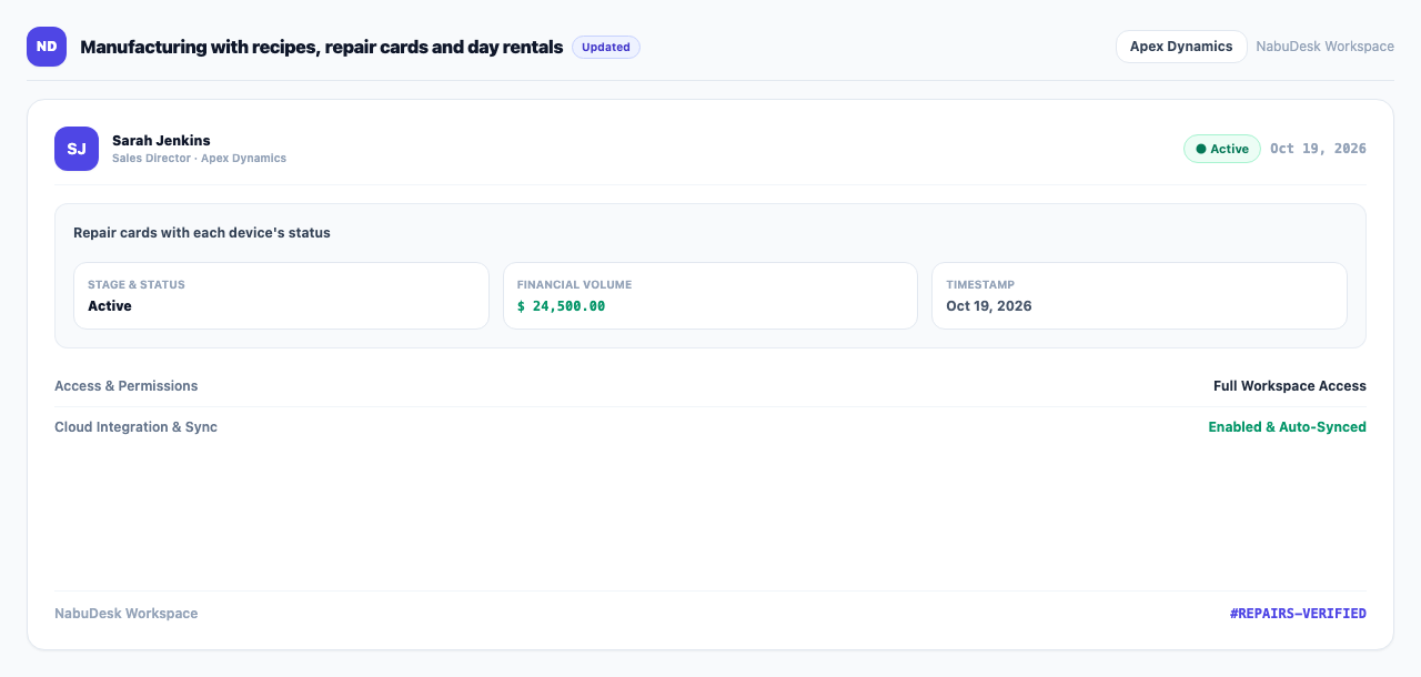 Repair cards with each device's status