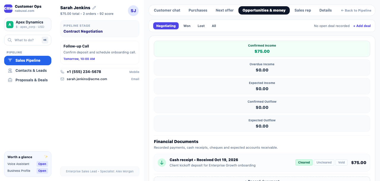 A sample document and confirmed income
