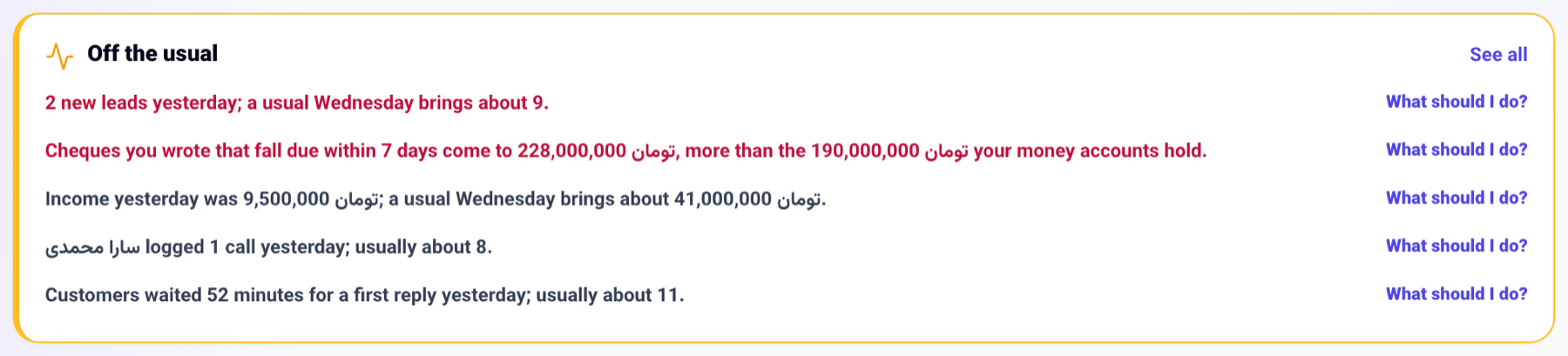التنبيهات في أعلى مكتب العمل